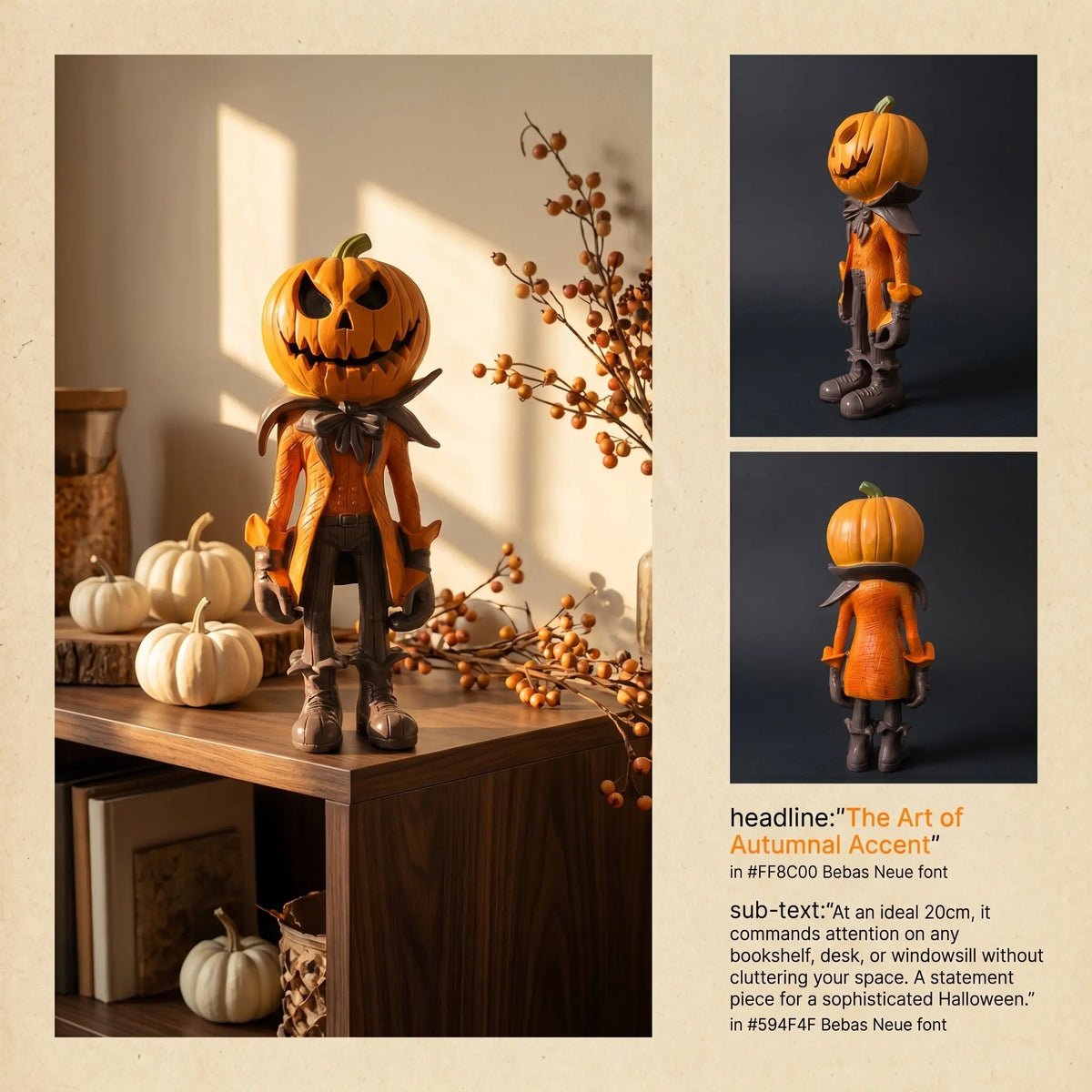 Halloween Pumpkin Man Figurine – Spooky Resin Decor
