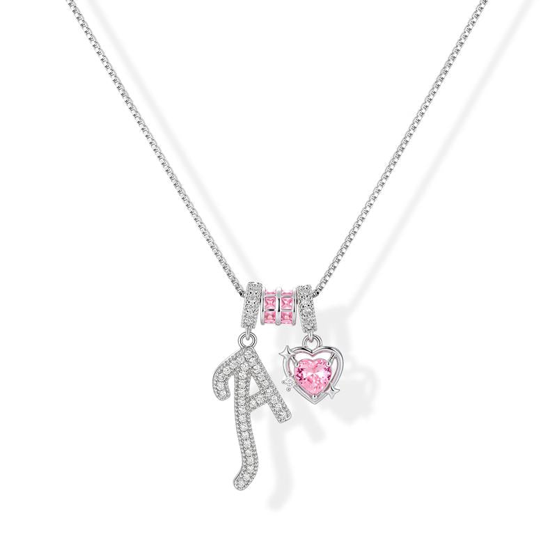 Personalized Initial & Pink Heart Necklace