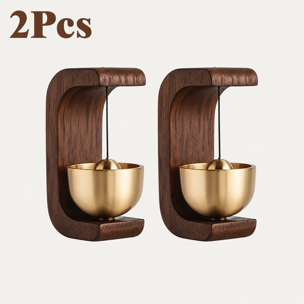 Wooden Magnetic Door Chime – Mini Brass Bell Hanging Decor