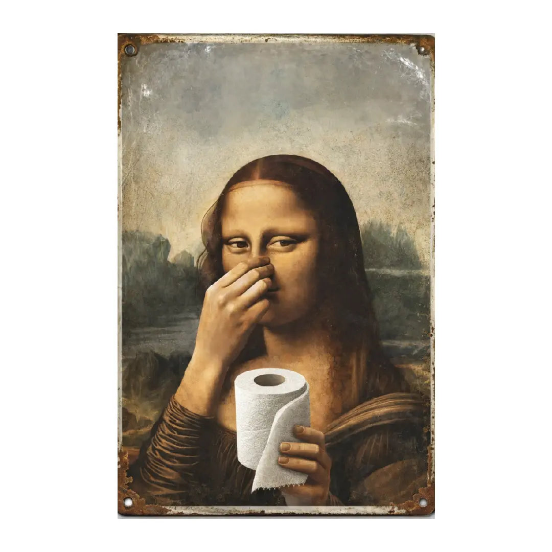 Funny Mona Lisa Bathroom Metal Sign – Vintage Wall Decor