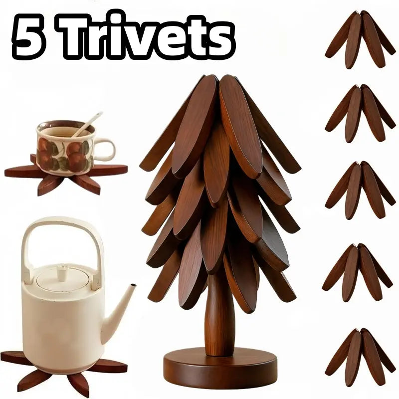 Foldable Walnut Wood Trivet Set
