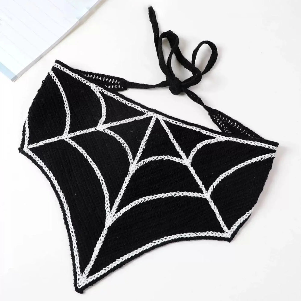 Halloween Crochet Spider Web Hair Scarf – Gothic Headband