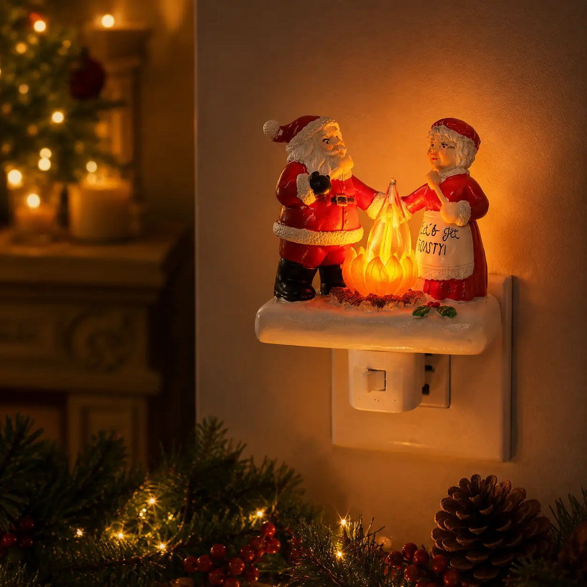 Santa & Mrs. Claus Fireside Christmas Night Light