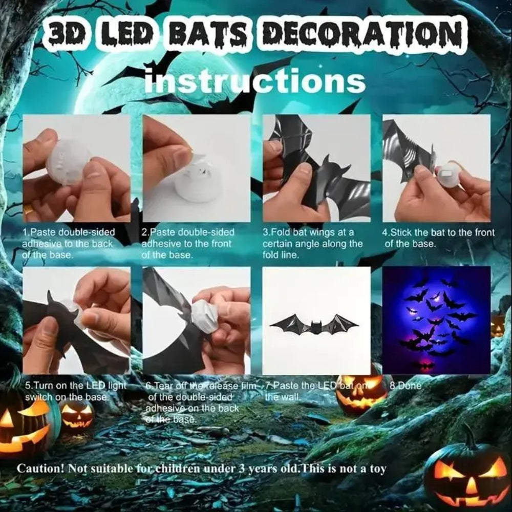 3D LED Halloween Bat Wall Decorations – Spooky Light-Up Decor