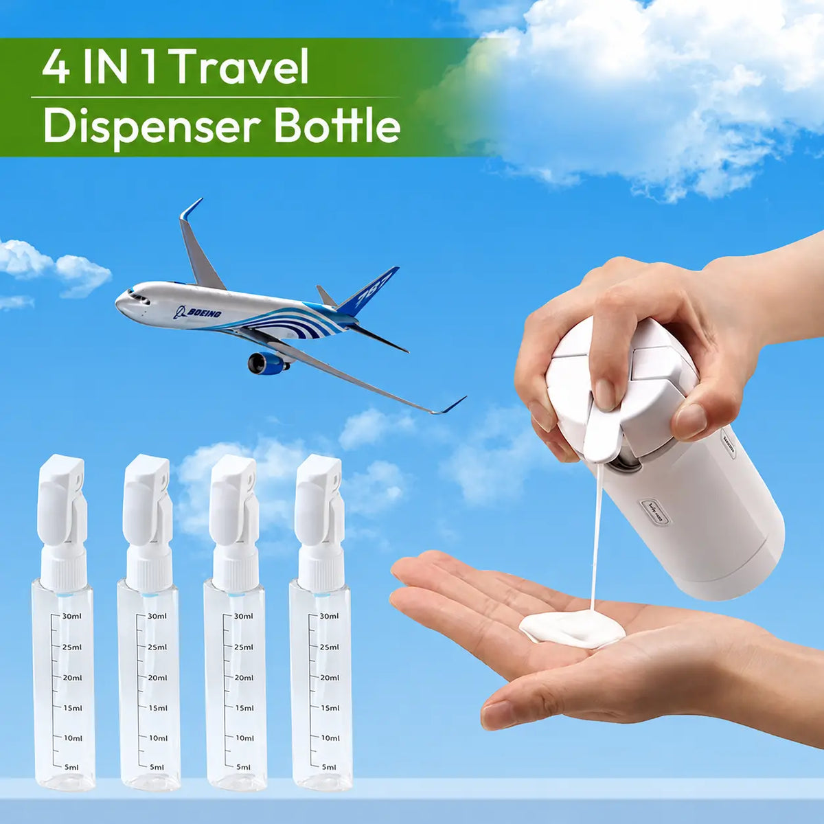4-in-1 Travel Toiletry Dispenser Bottle – Leakproof Refillable Travel Container