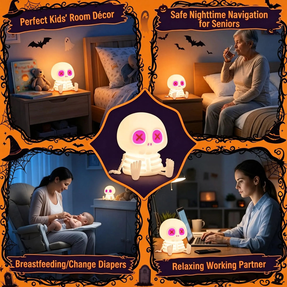 RGB Skeleton Night Light – Rechargeable Halloween Lamp