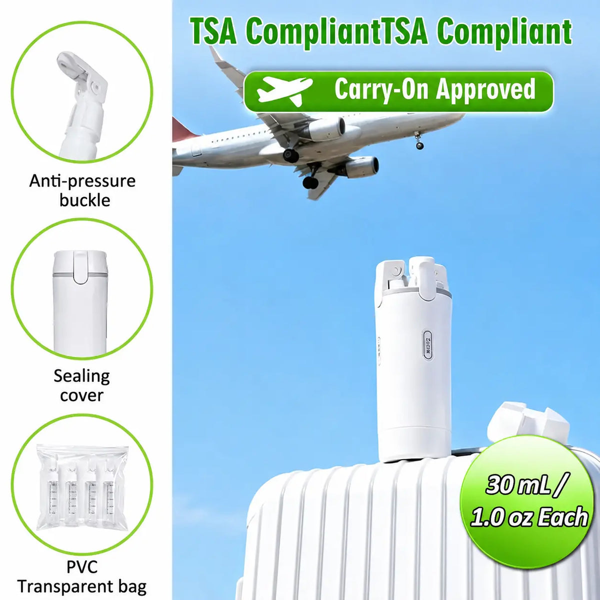 4-in-1 Travel Toiletry Dispenser Bottle – Leakproof Refillable Travel Container