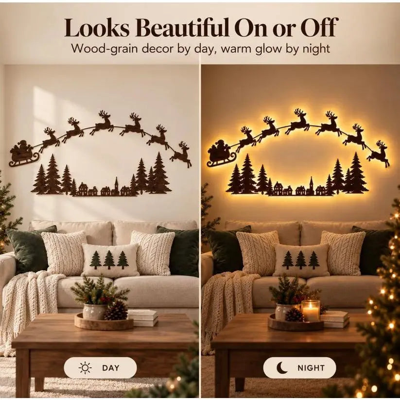Lighted Santa & Reindeer Christmas Wall Decor