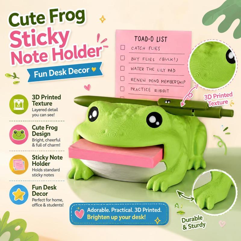 Cute Frog Sticky Note Holder with Pen Rest