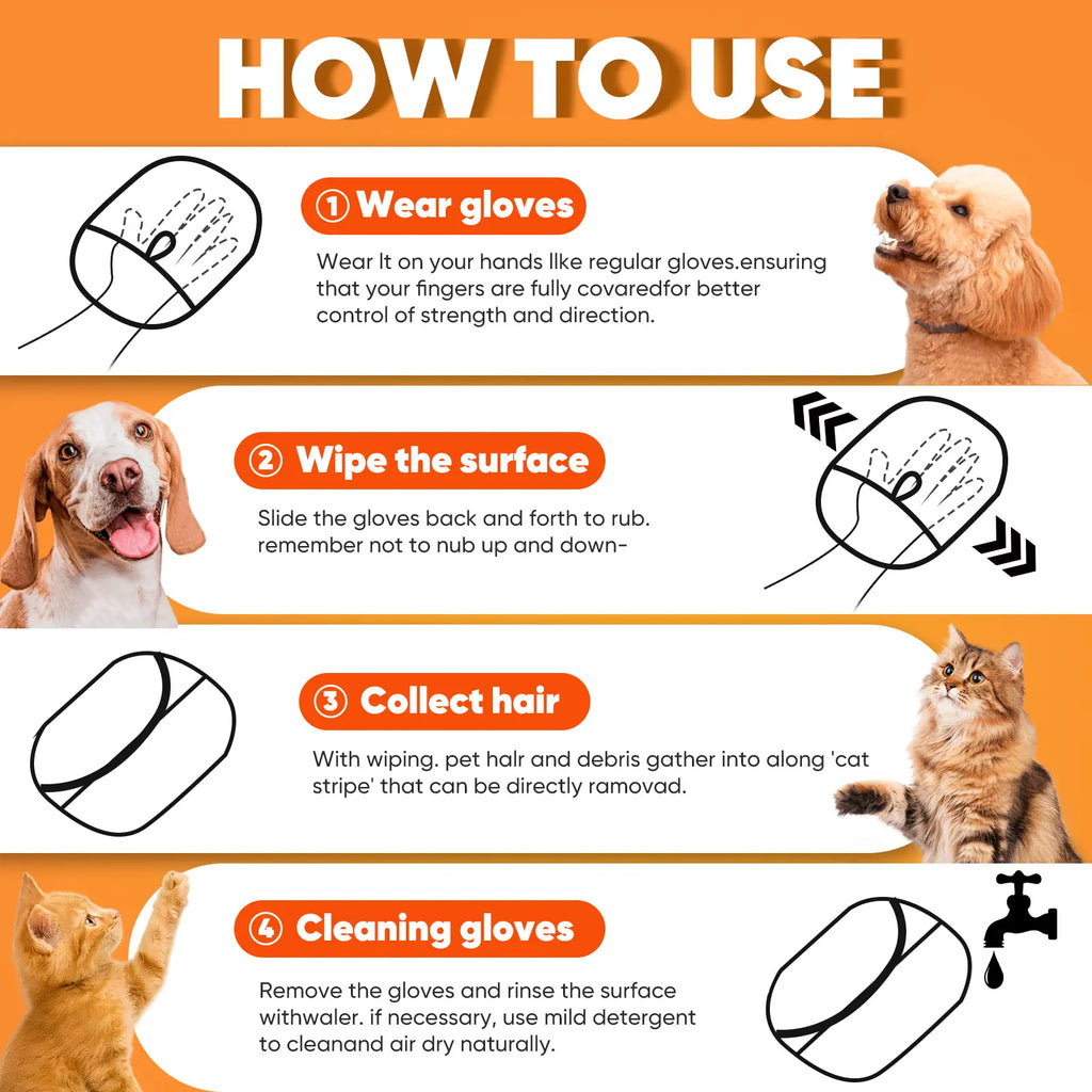Reusable Pet Hair Remover Glove Pad for Furniture, Carpet & Car Seats