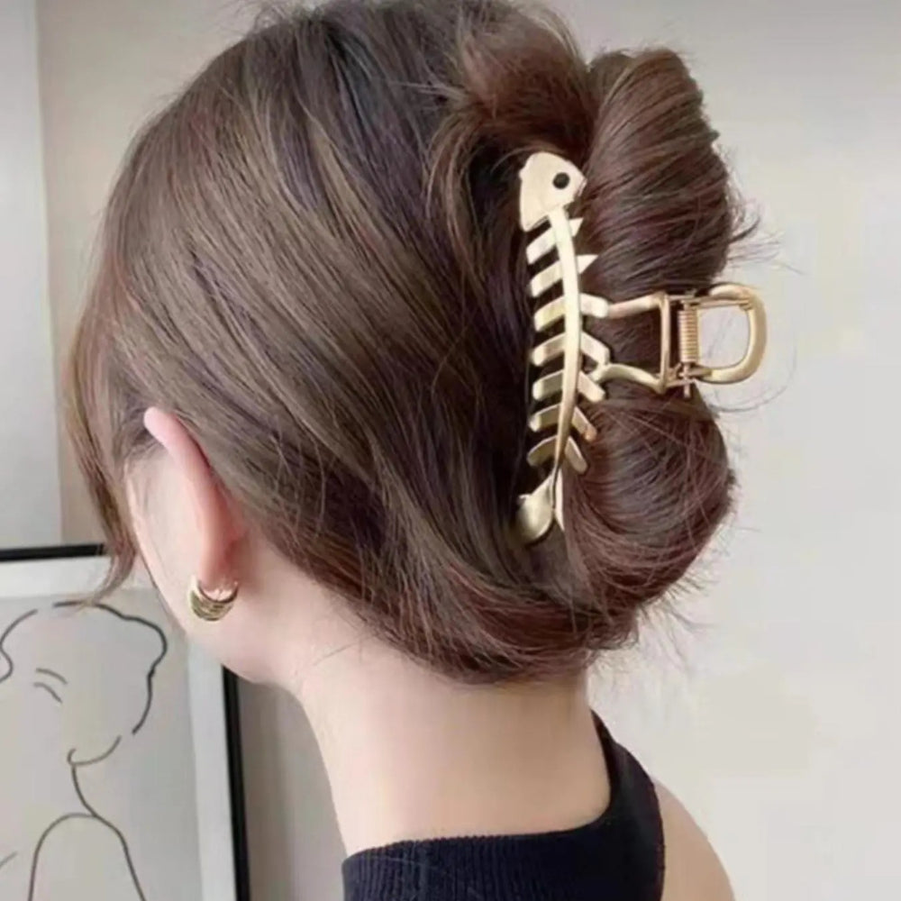 Fishbone Metal Hair Claw Clips – 2-Piece Set