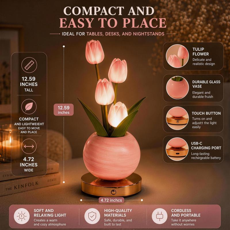 Tulip LED Night Light – 3 Brightness Levels & 3 Light Modes