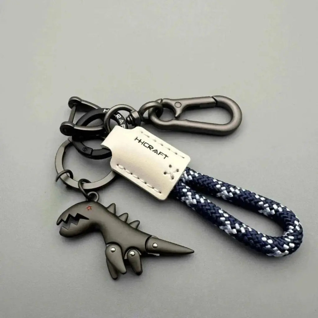 Woven Rope Dinosaur Keychain with Metal Clip