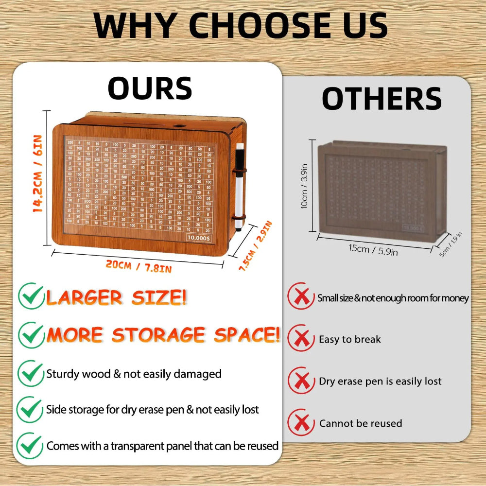 $10,000 Savings Challenge Wooden Money Box