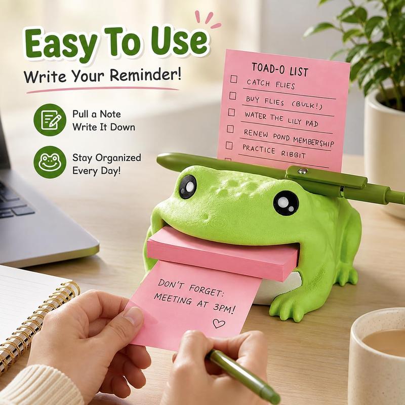 Cute Frog Sticky Note Holder with Pen Rest