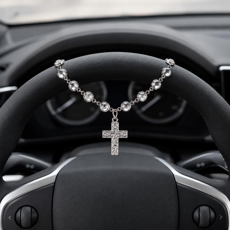 Crystal Cross Car Steering Wheel Charm