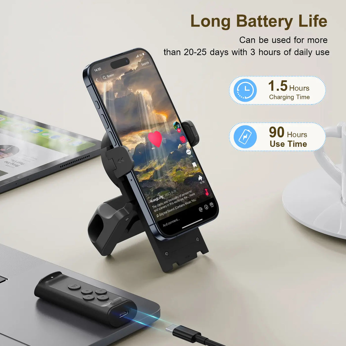 Wireless Phone Scroller Stand – Remote Page Turner & Camera Shutter