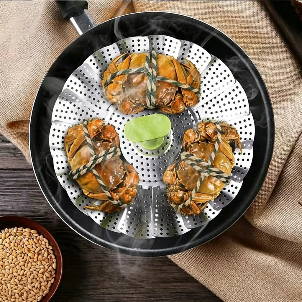 Expandable Stainless Steel Steamer Basket with Handle