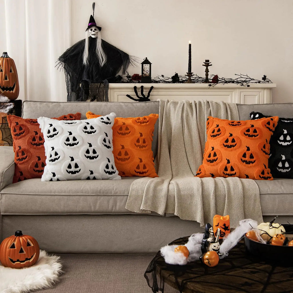Embroidered Pumpkin Halloween Pillow