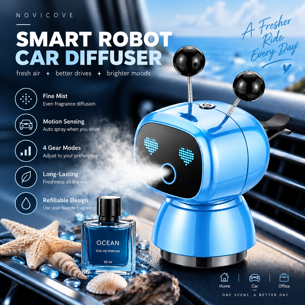Smart Robot Car Diffuser – Motion-Sensing Aroma Mist