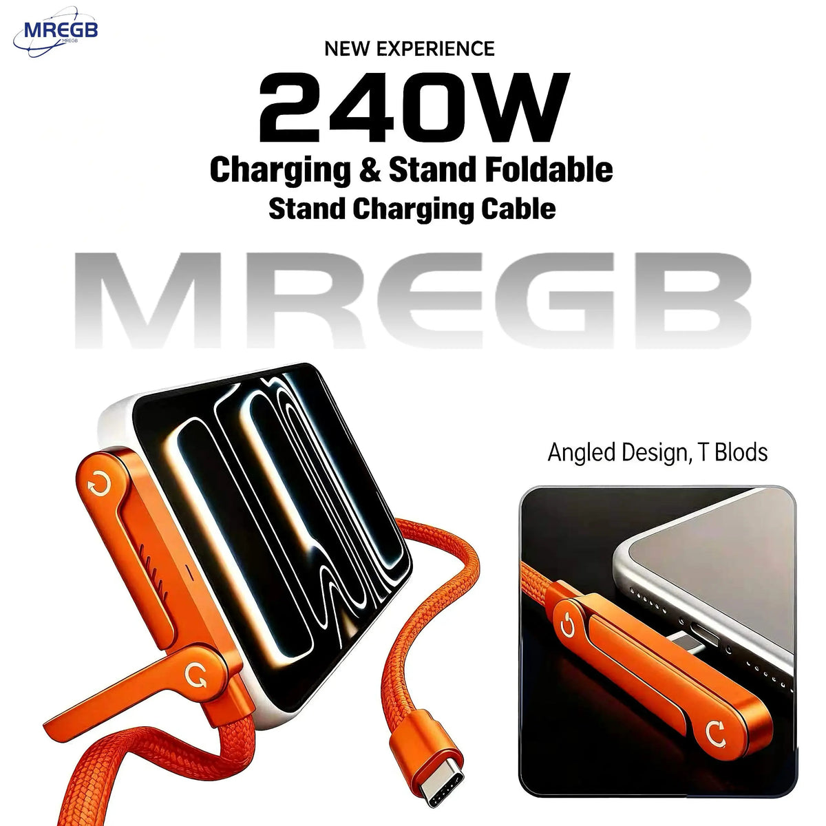 240W 2-in-1 USB-C Fast Charging Cable with Foldable Phone Stand