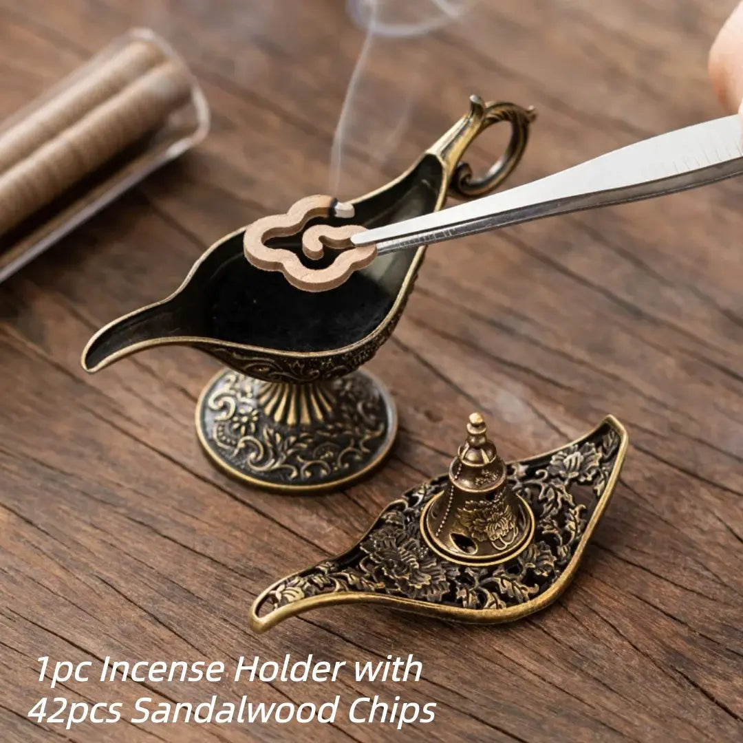 Vintage Genie Lamp Incense Burner with 42 Sandalwood Chips