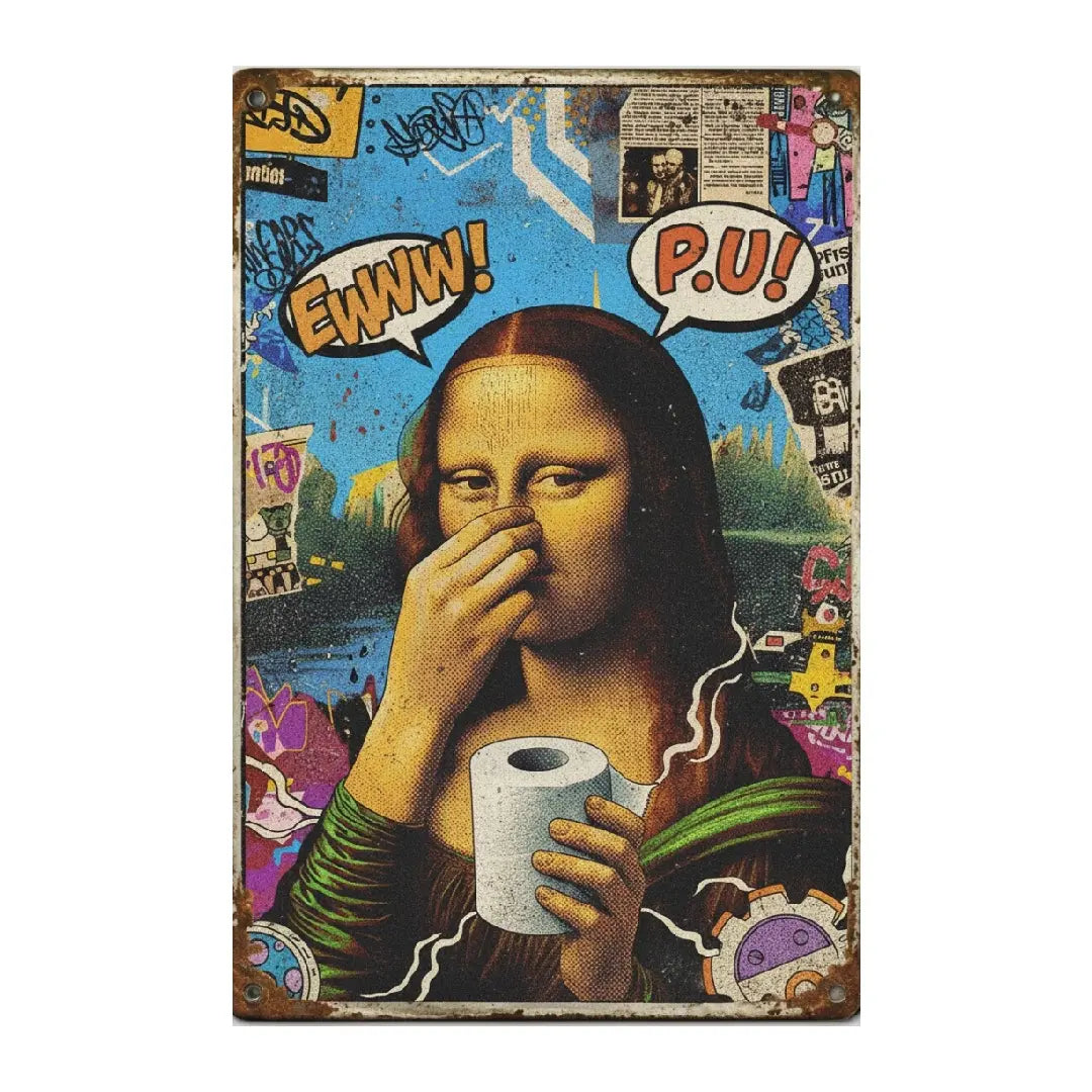 Funny Mona Lisa Bathroom Metal Sign – Vintage Wall Decor