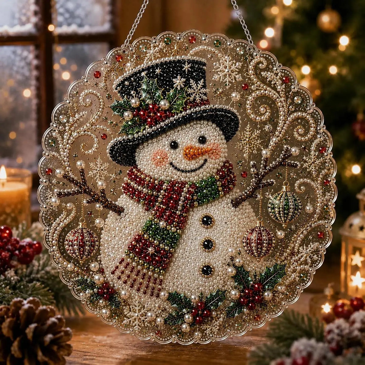 Christmas Pearl Diamond Painting Suncatcher Kit – 8" DIY Holiday Decor
