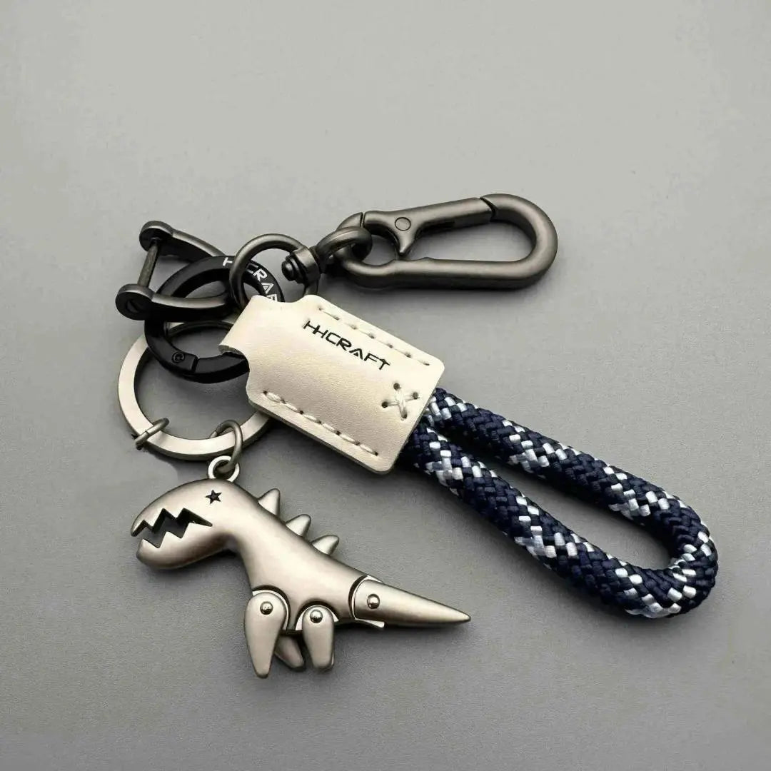 Woven Rope Dinosaur Keychain with Metal Clip