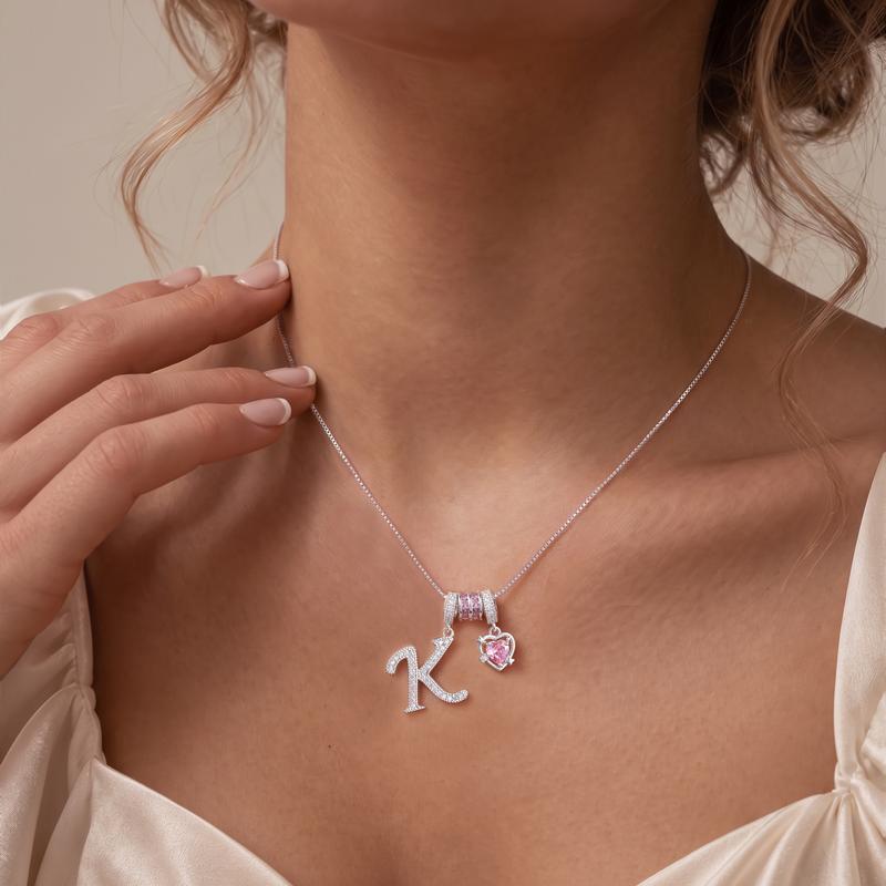 Personalized Initial & Pink Heart Necklace