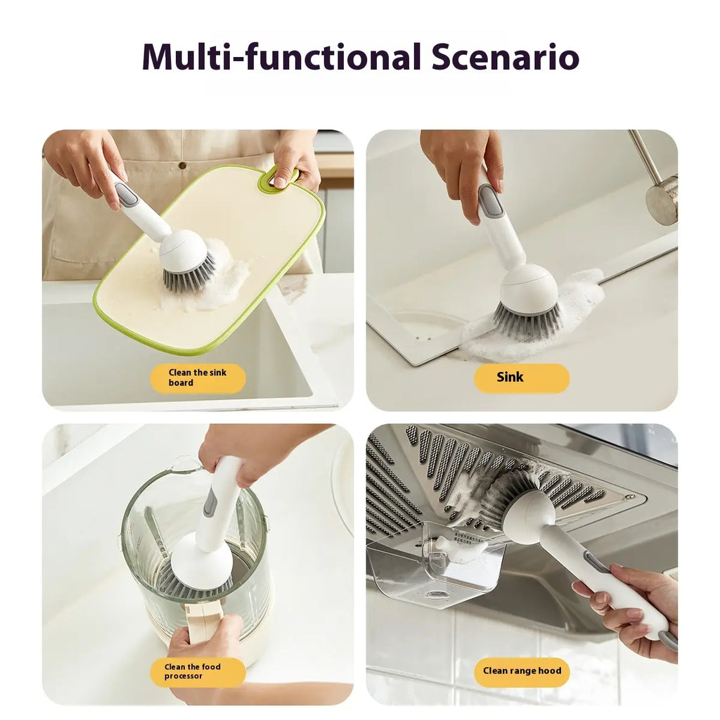 6-in-1 Soap Dispensing Dish Brush – Rotating Kitchen Scrub Brush