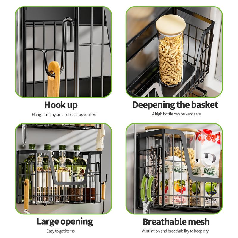 Magnetic Fridge Storage Basket with Hooks