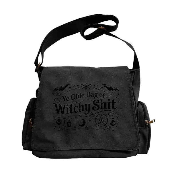 Vintage Witchy Canvas Crossbody Bag – Large Capacity