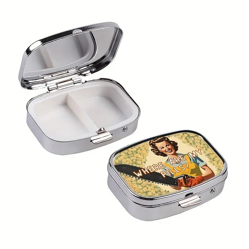 Vintage “Where Are My Pills?” 2-Compartment Pill Box