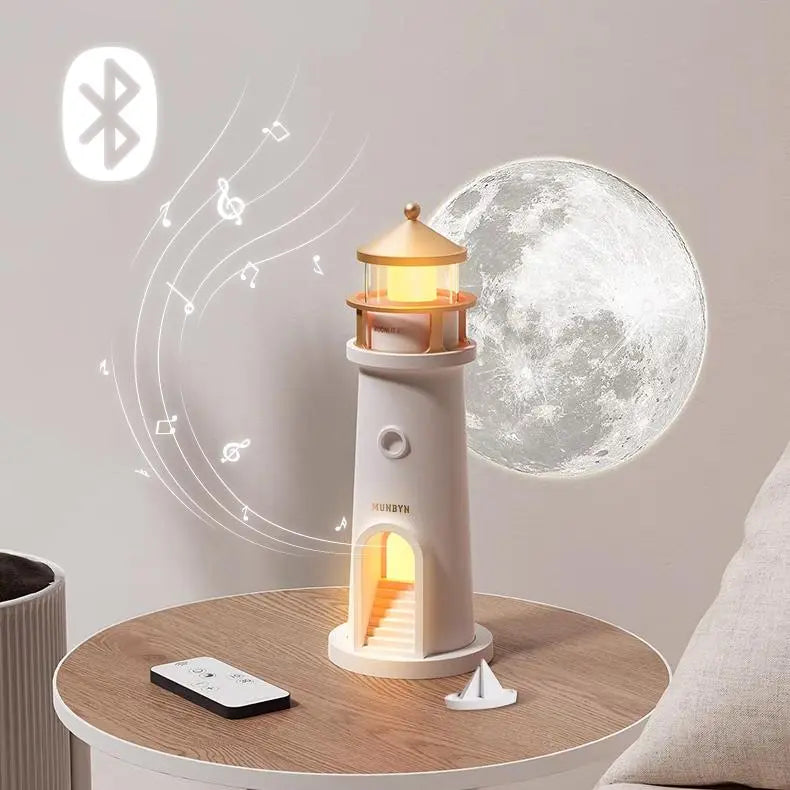 Lighthouse Moon Projector Night Light – Rechargeable LED Lamp