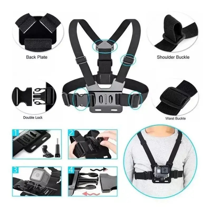 6-Piece Action Camera & Phone Mount Kit – Head & Chest Strap