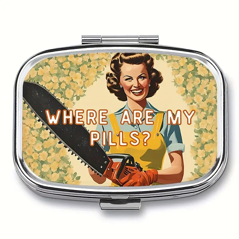 Vintage “Where Are My Pills?” 2-Compartment Pill Box