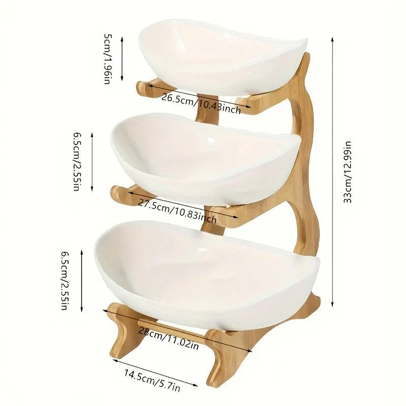3-Tier Bamboo Fruit Basket Stand | Space-Saving Kitchen Organizer