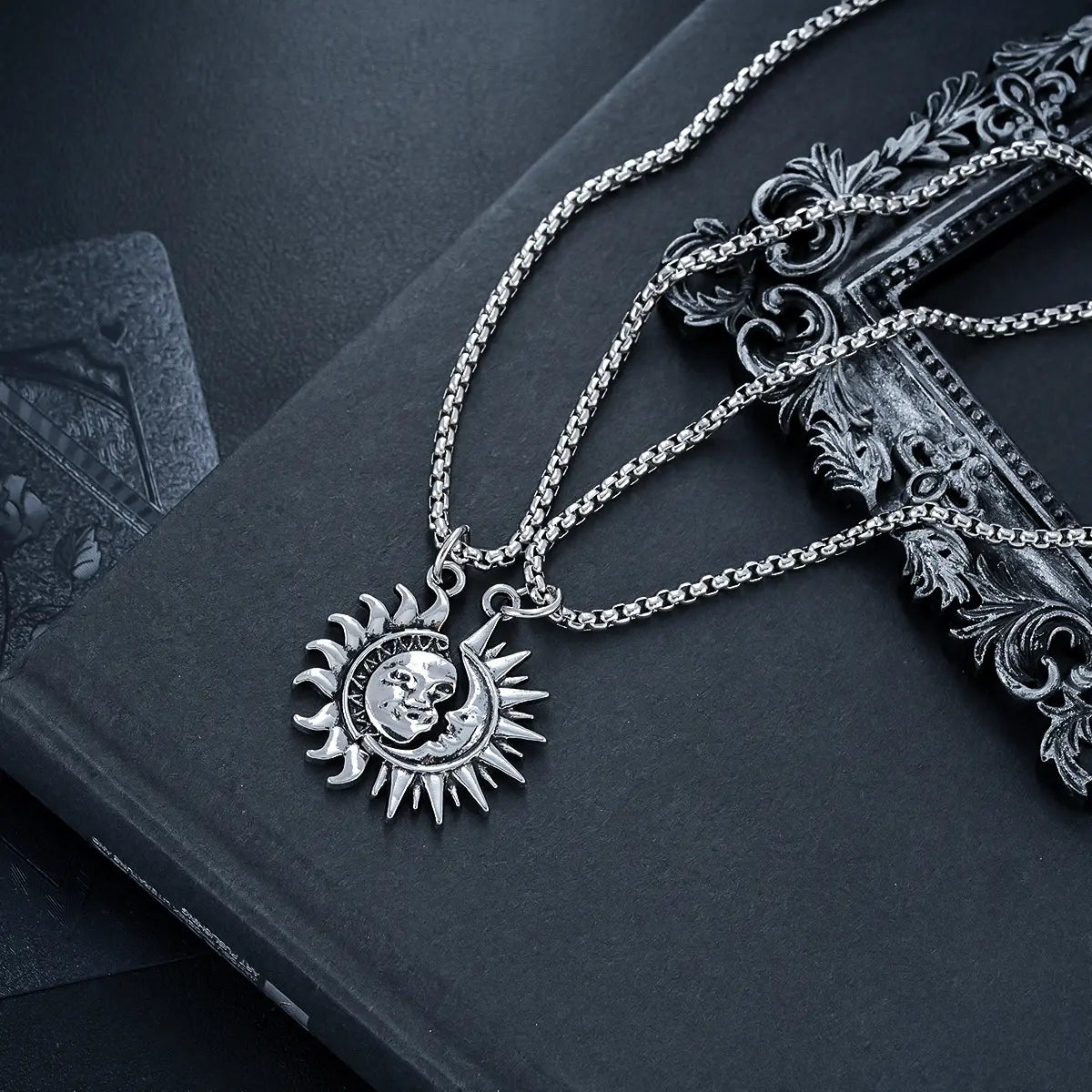 Matching Sun & Moon Couple Necklace Set
