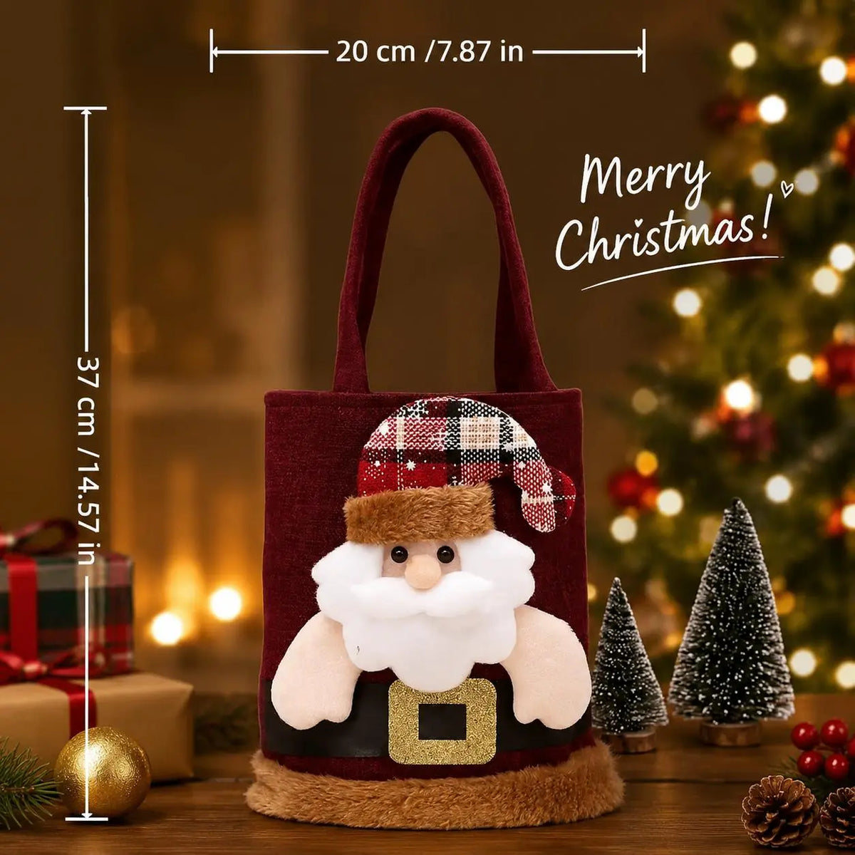 3D Santa Christmas Gift Bag – Reusable Holiday Treat Tote