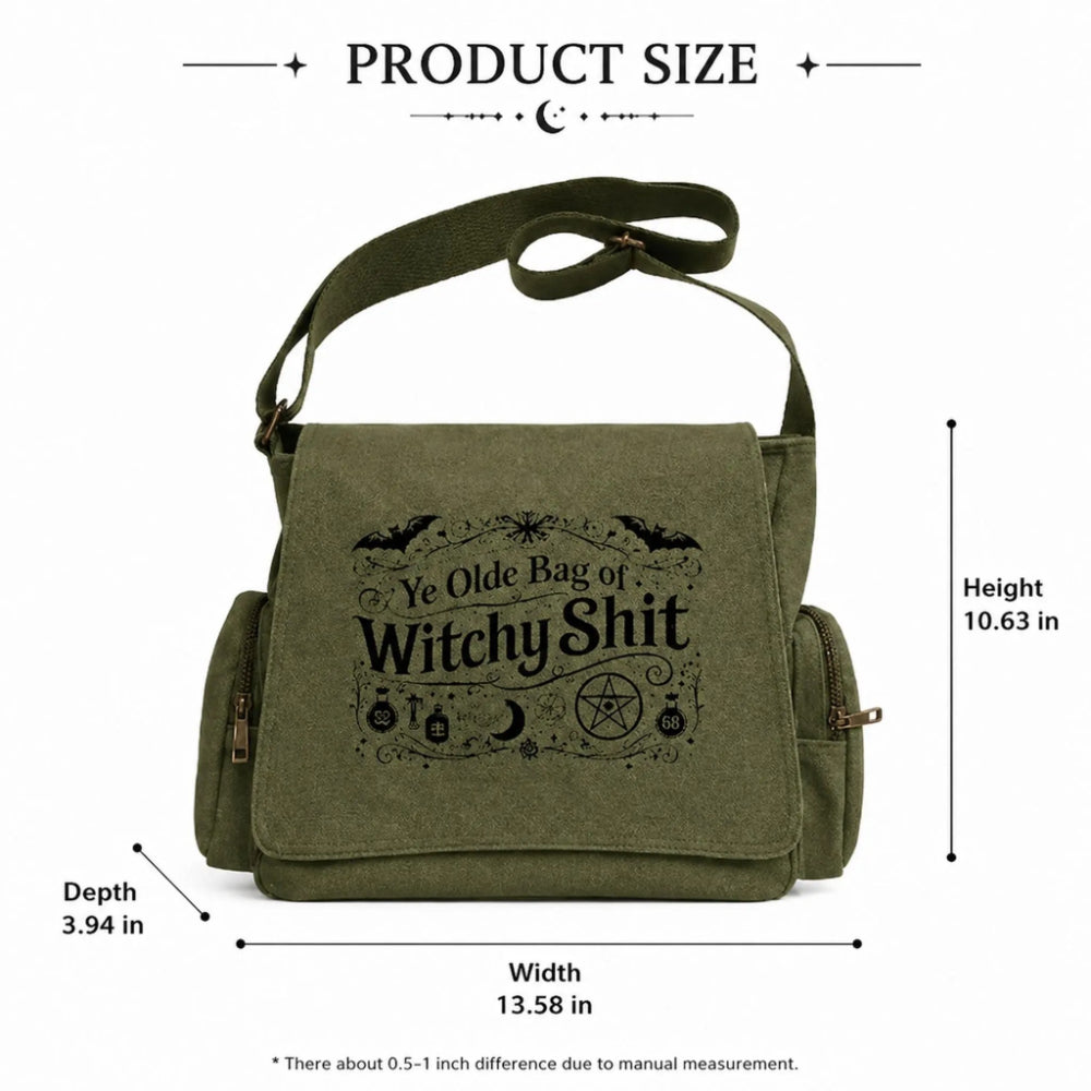 Vintage Witchy Canvas Crossbody Bag – Large Capacity