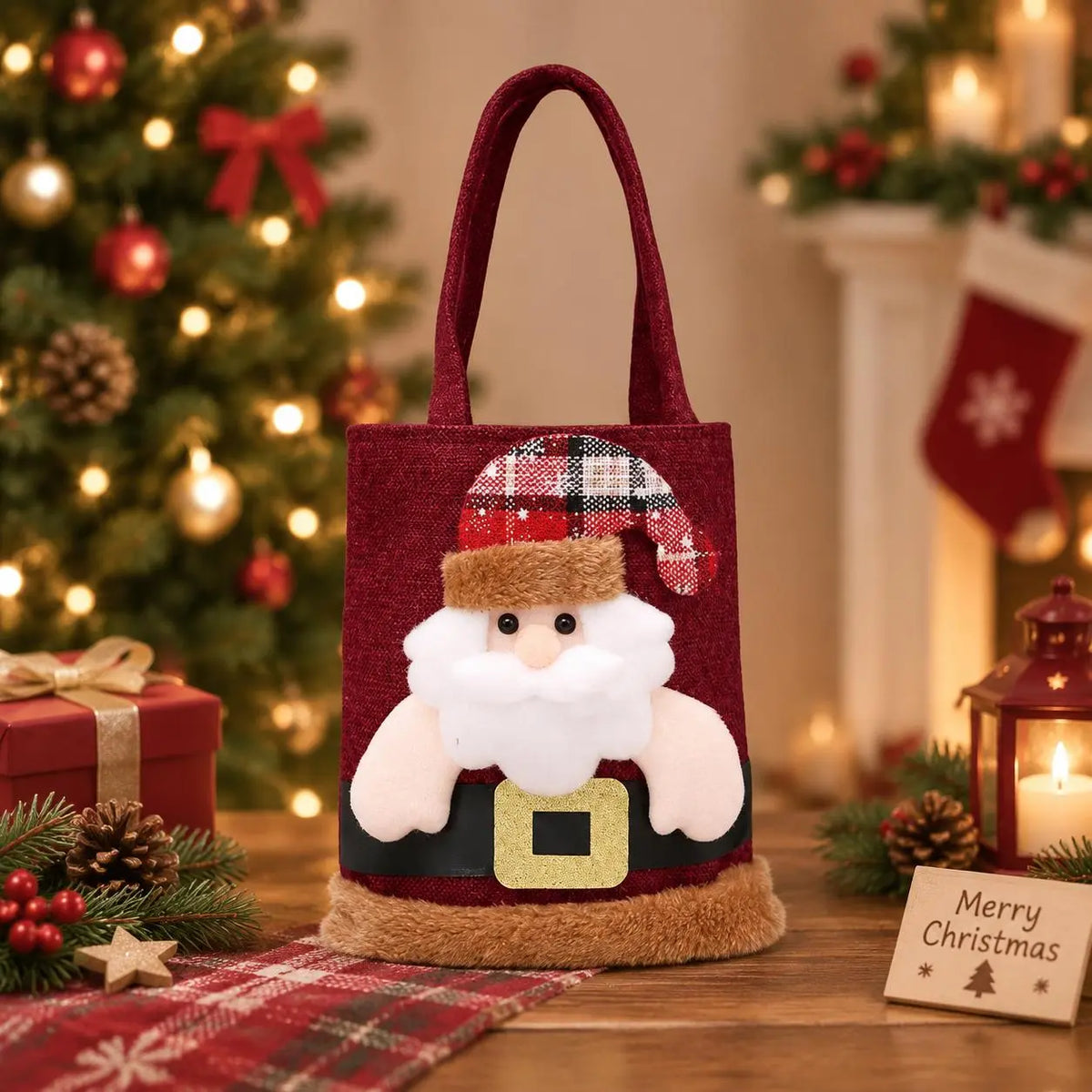 3D Santa Christmas Gift Bag – Reusable Holiday Treat Tote