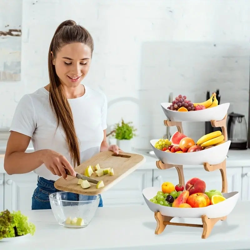 3-Tier Bamboo Fruit Basket Stand | Space-Saving Kitchen Organizer
