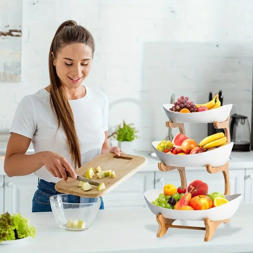 3-Tier Bamboo Fruit Basket Stand | Space-Saving Kitchen Organizer