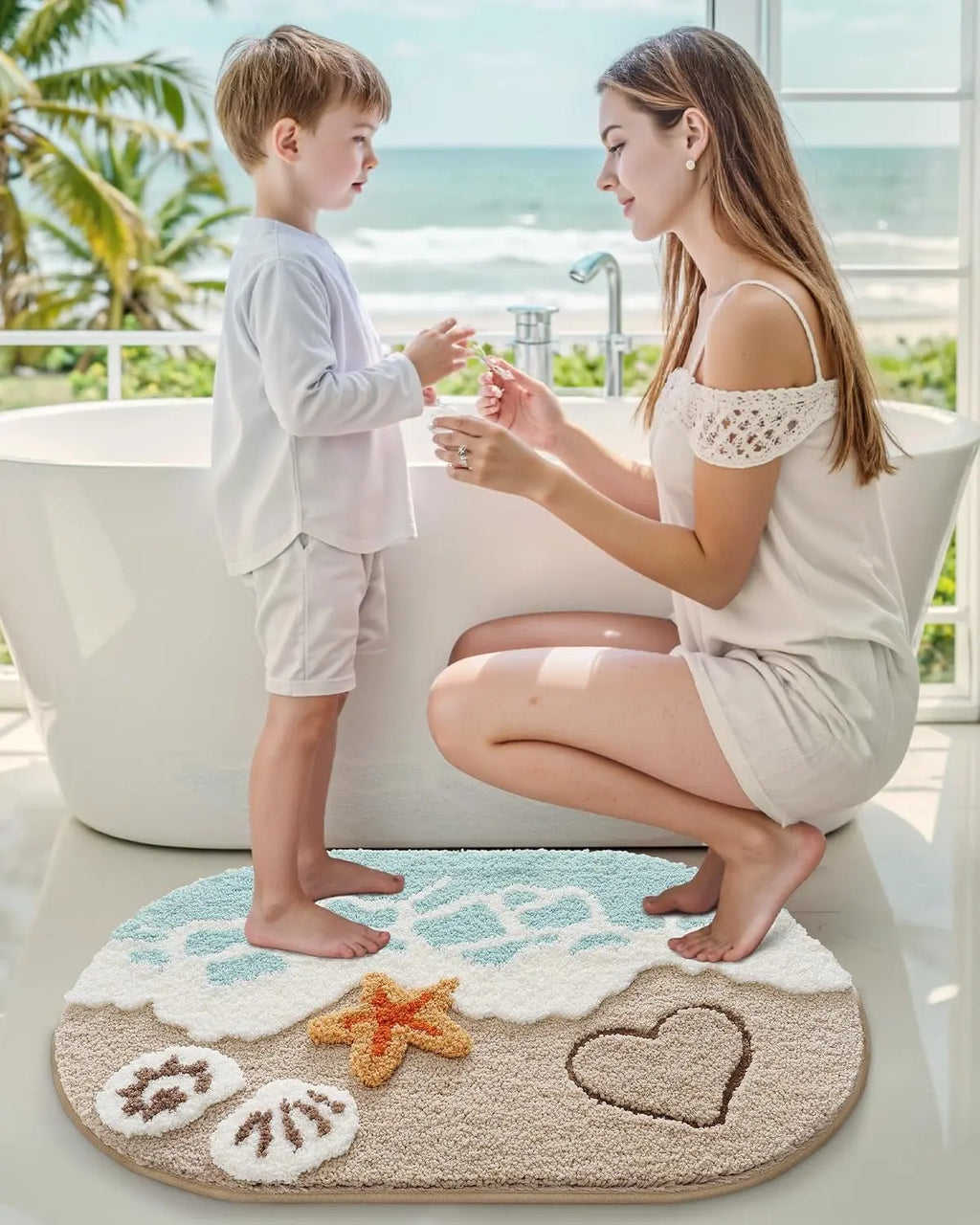 Coastal Beach Bathroom Rug – Soft Absorbent Non-Slip Bath Mat