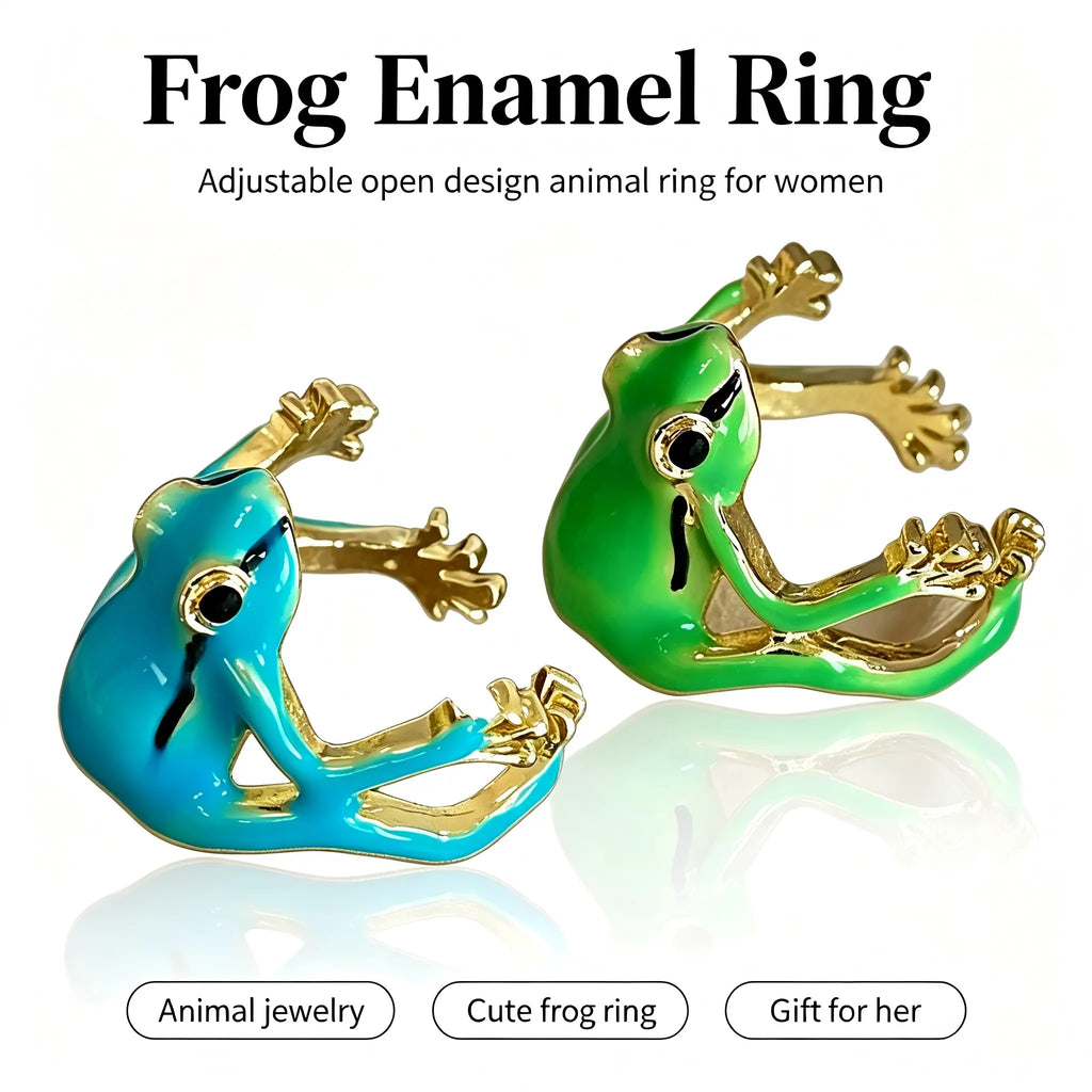 Cute Frog Adjustable Ring – Enamel Animal Jewelry Gift