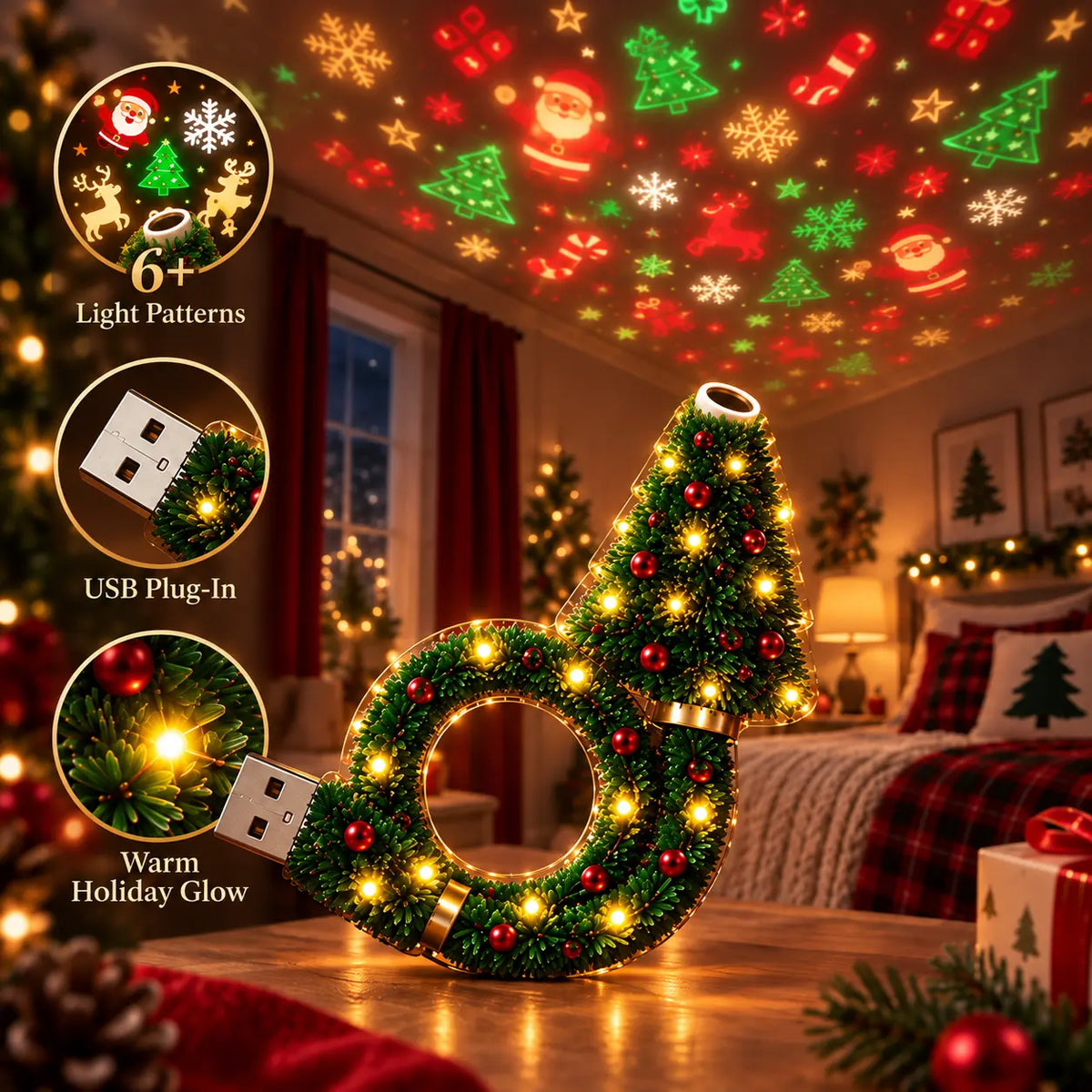 USB Christmas Projector Light – 6+ Holiday Patterns