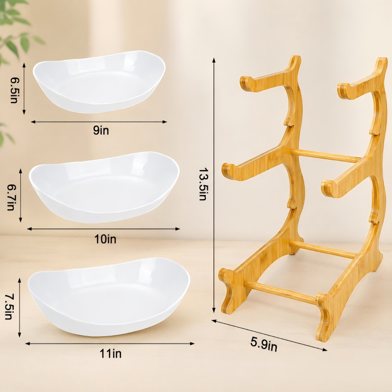 2/3-Tier Bamboo Fruit & Snack Stand with PP Trays