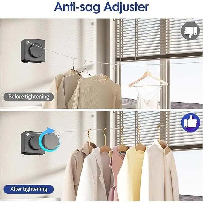 Wall-Mounted Retractable Clothesline – 15.6FT Lockable Drying Line
