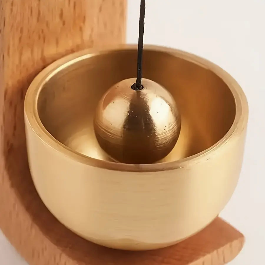 Wooden Magnetic Door Chime – Mini Brass Bell Hanging Decor